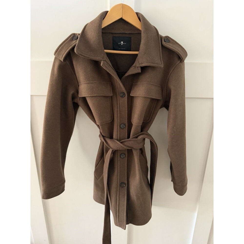 Women’s 7 Seven For All Mankind Brown Cognac Belted Trench Coat Jacket Size S